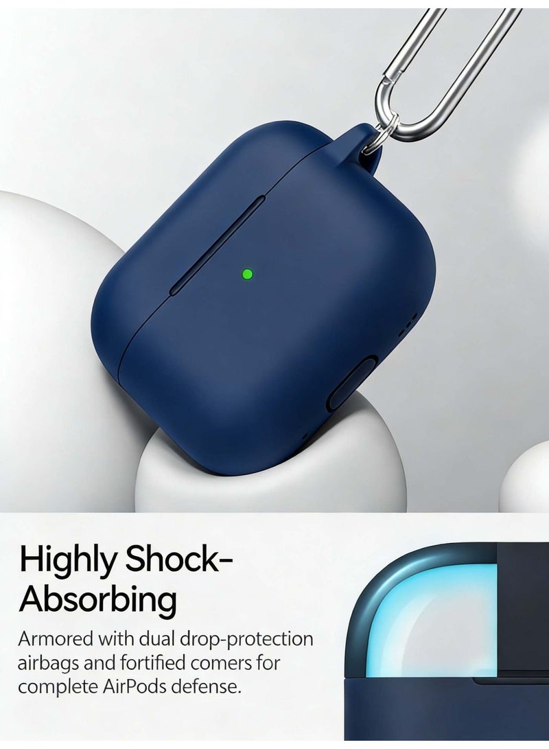 اوراکس AirPods Pro 3 غطاء الحالة مع سلسلة المفاتيح ومجموعة التنظيف ، إكسسوارات سماعات الرأس ، مادة السيليكون ، السيليكون الناعم الوقائي الكامل ، مناسب للنساء والرجال (أزرق داكن) - Image 4